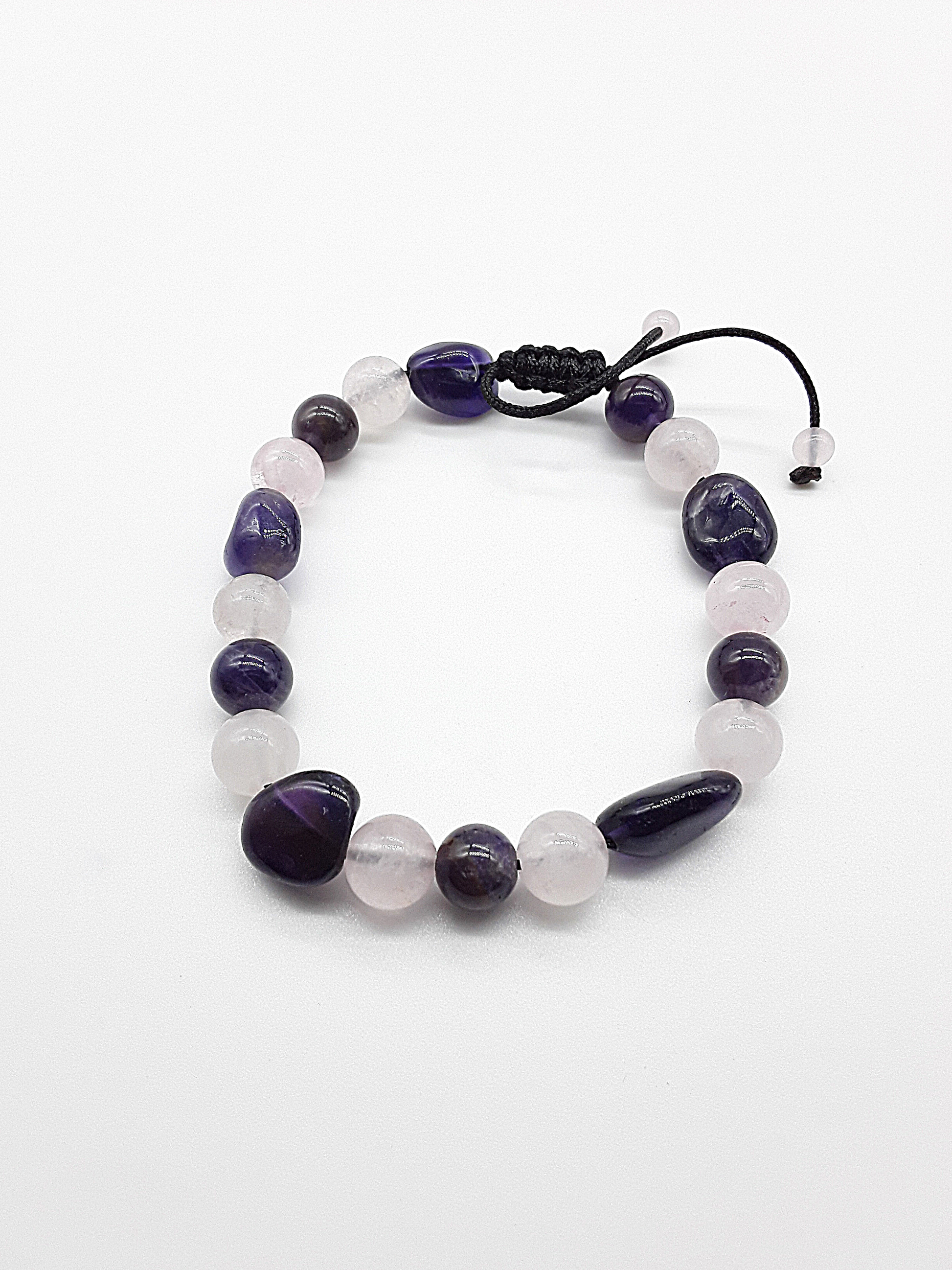 The Celestial Harmony Bracelet by Polmadeva – Amethyst and Quartz Crystal bracelet symbolizing intuition, clarity, and celestial balance.