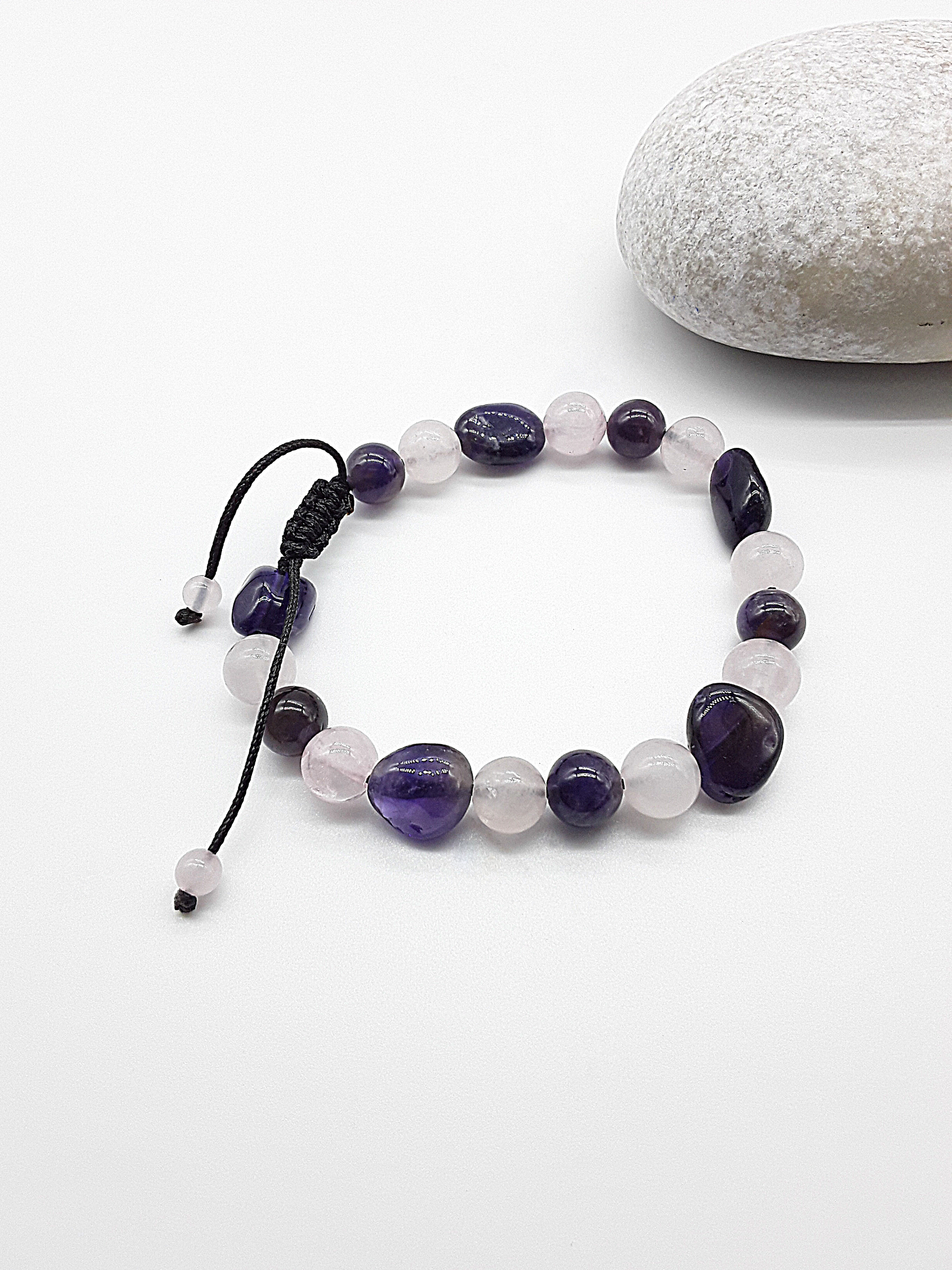 The Celestial Harmony Bracelet by Polmadeva – Amethyst and Quartz Crystal bracelet symbolizing intuition, clarity, and celestial balance.