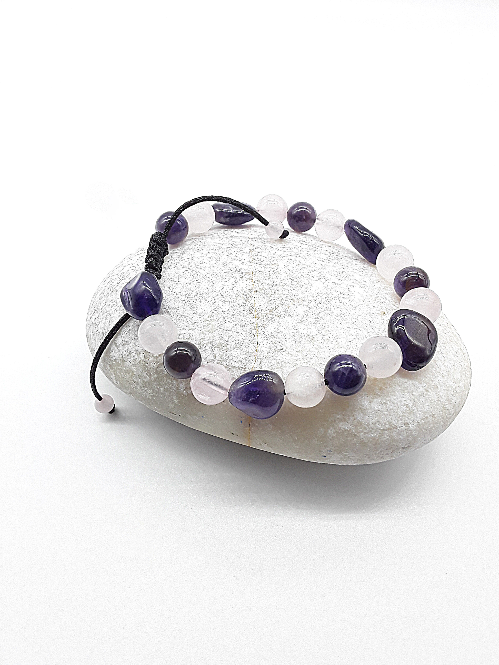 The Celestial Harmony Bracelet by Polmadeva – Amethyst and Quartz Crystal bracelet symbolizing intuition, clarity, and celestial balance.