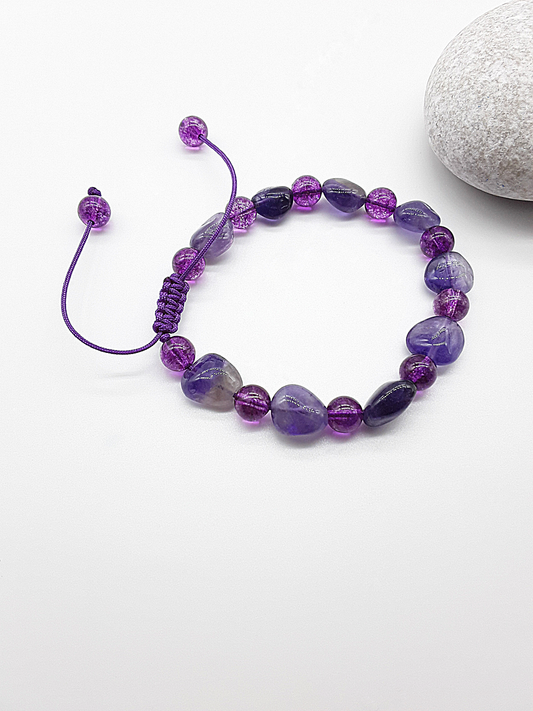 The Mystic Veil Bracelet by Polmadeva – Amethyst and Purple Quartz bracelet symbolizing intuition, clarity, and spiritual harmony.