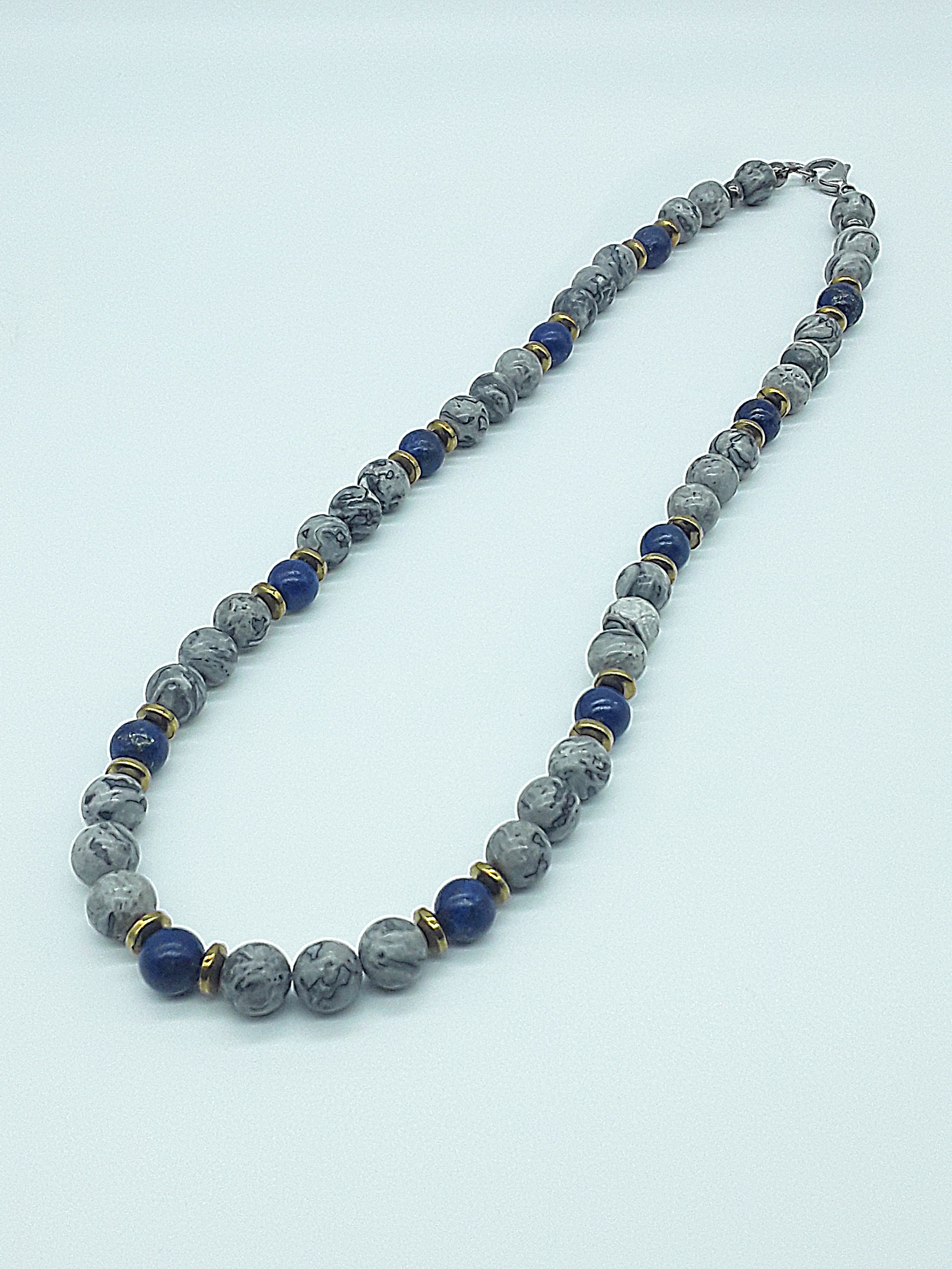 The Vision Horizon Necklace by Polmadeva – handcrafted Jasper, Lapis Lazuli & Hematite necklace (48 cm) with steel clasp. A talisman of balance & clarity.