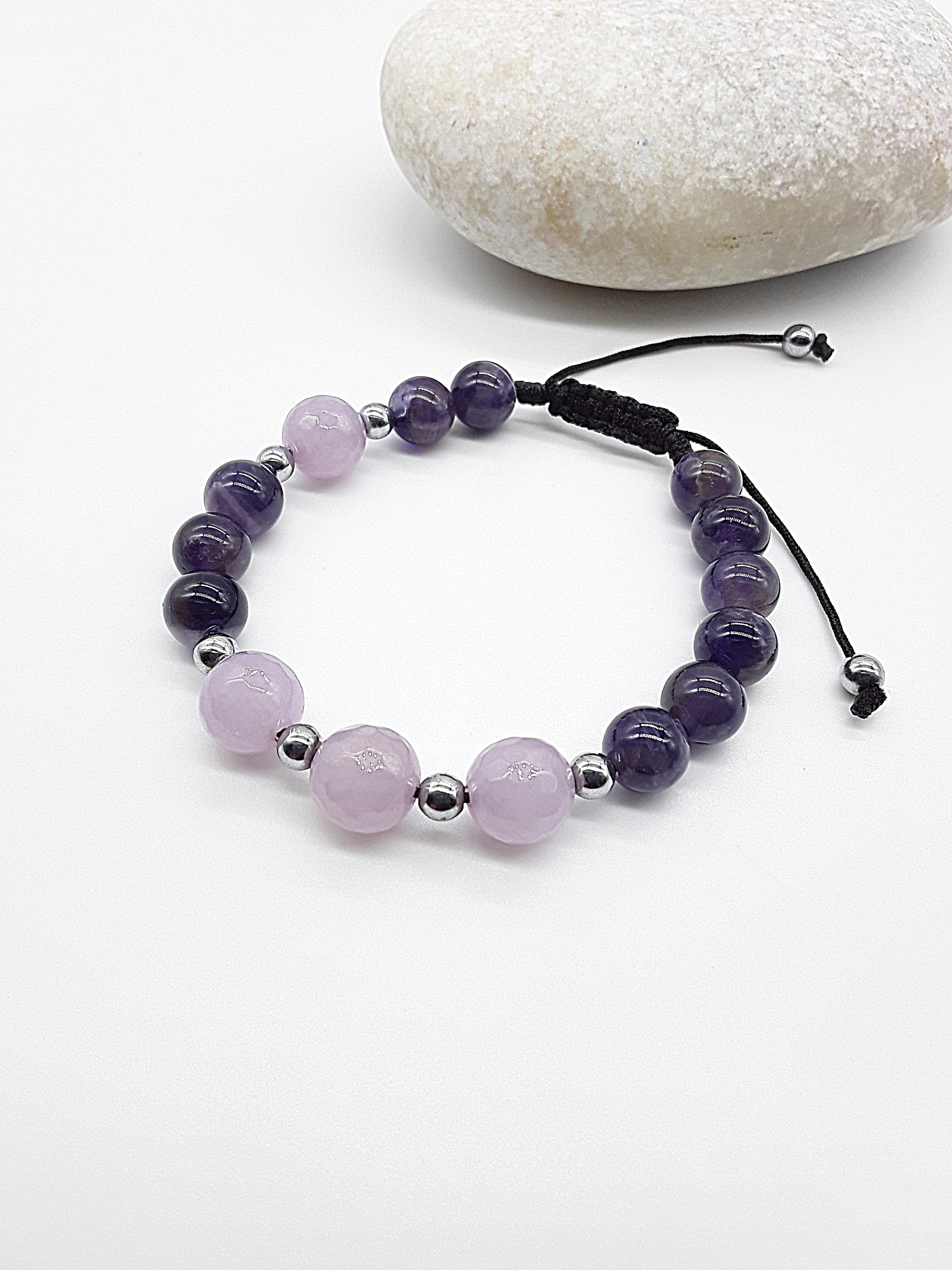 The Trinity Balance Bracelet by Polmadeva – Hematite, Amethyst & Quartz Crystal bracelet symbolizing harmony, clarity, and spiritual grounding.