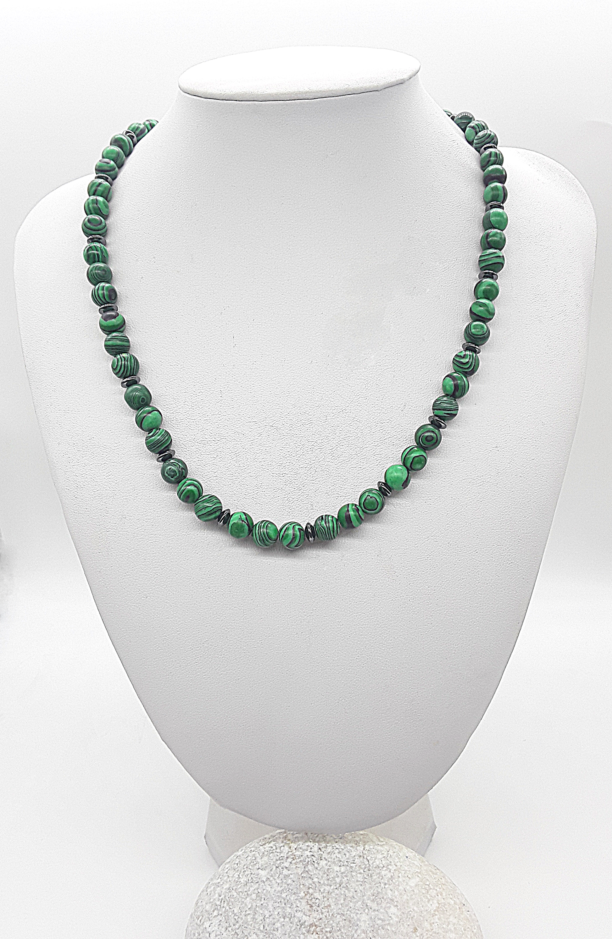 The Verdant Resolve Necklace by Polmadeva – malachite and hematite necklace symbolizing courage, grounding, and natural strength
