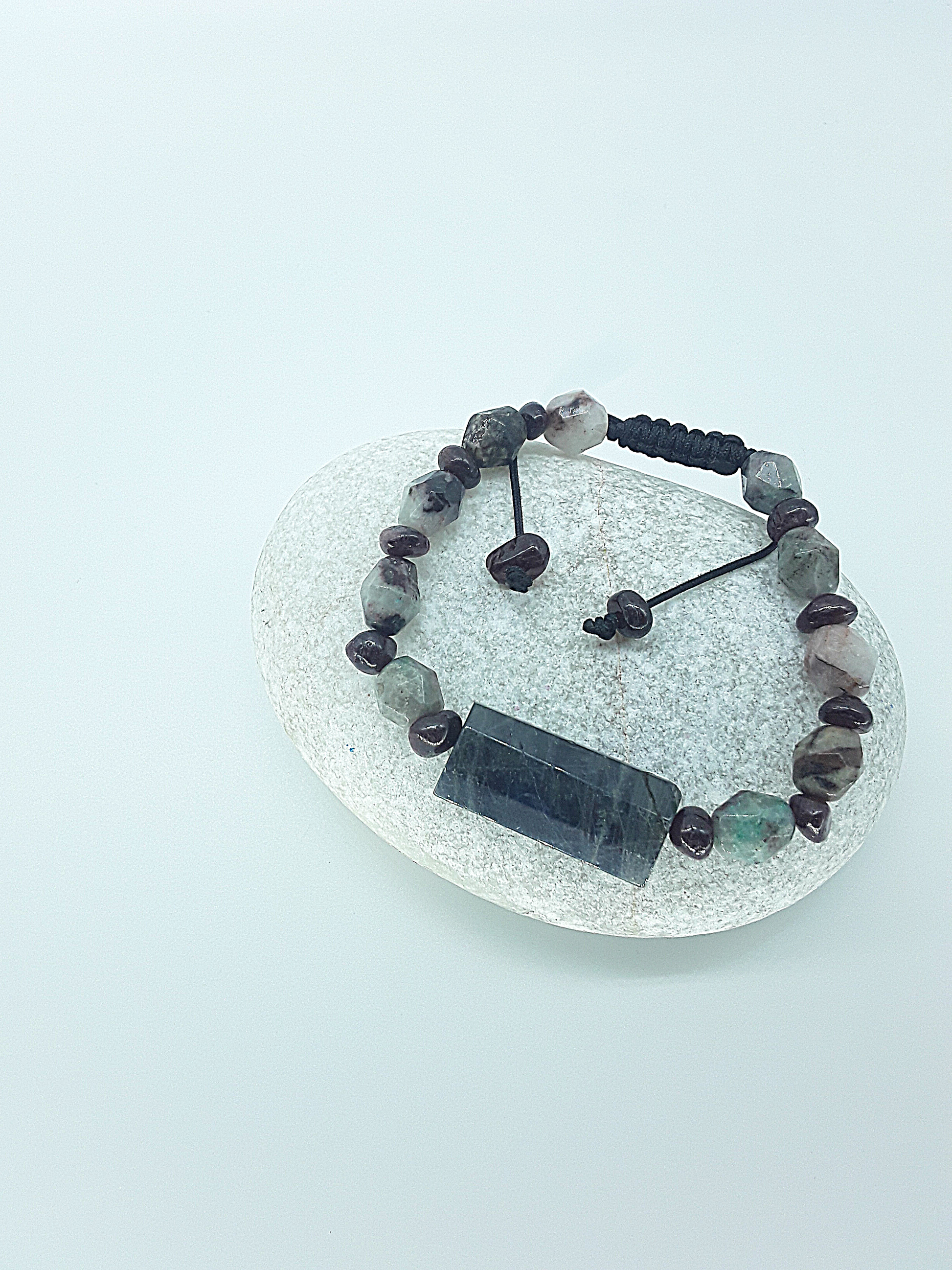 The Dawnstone Bracelet by Polmadeva – labradorite and garnet adjustable bracelet symbolizing renewal and inner strength