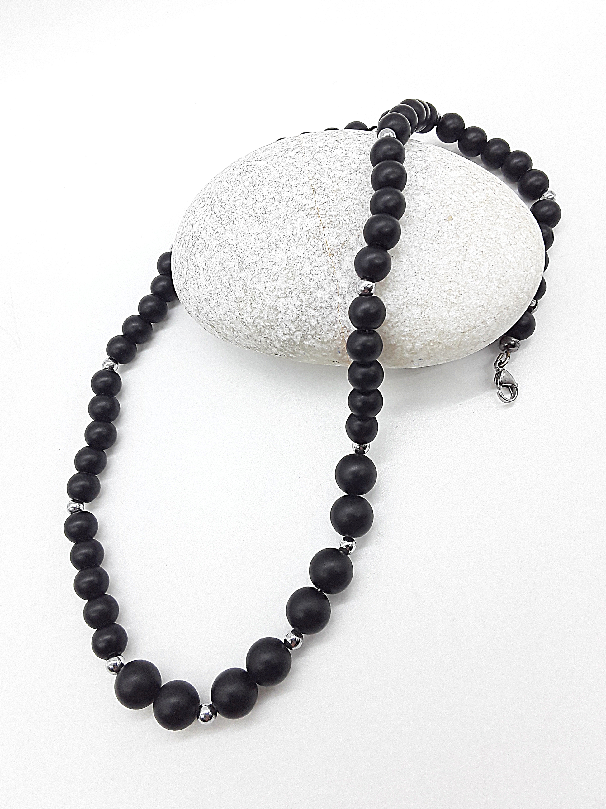 The Shadowguard Set by Polmadeva – matte black onyx and polished hematite necklace and bracelet symbolizing balance, strength, and timeless elegance