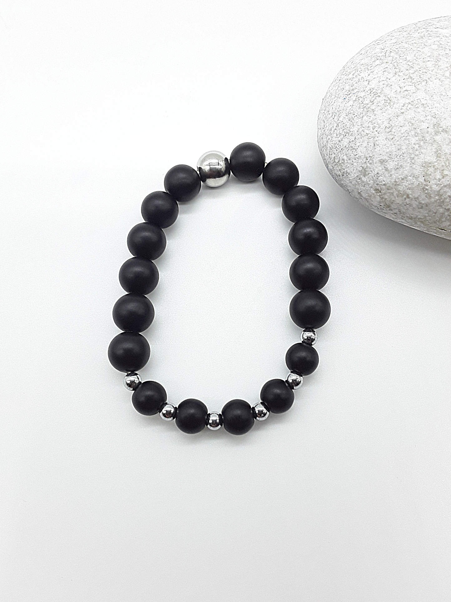 The Shadowguard Set by Polmadeva – matte black onyx and polished hematite necklace and bracelet symbolizing balance, strength, and timeless elegance