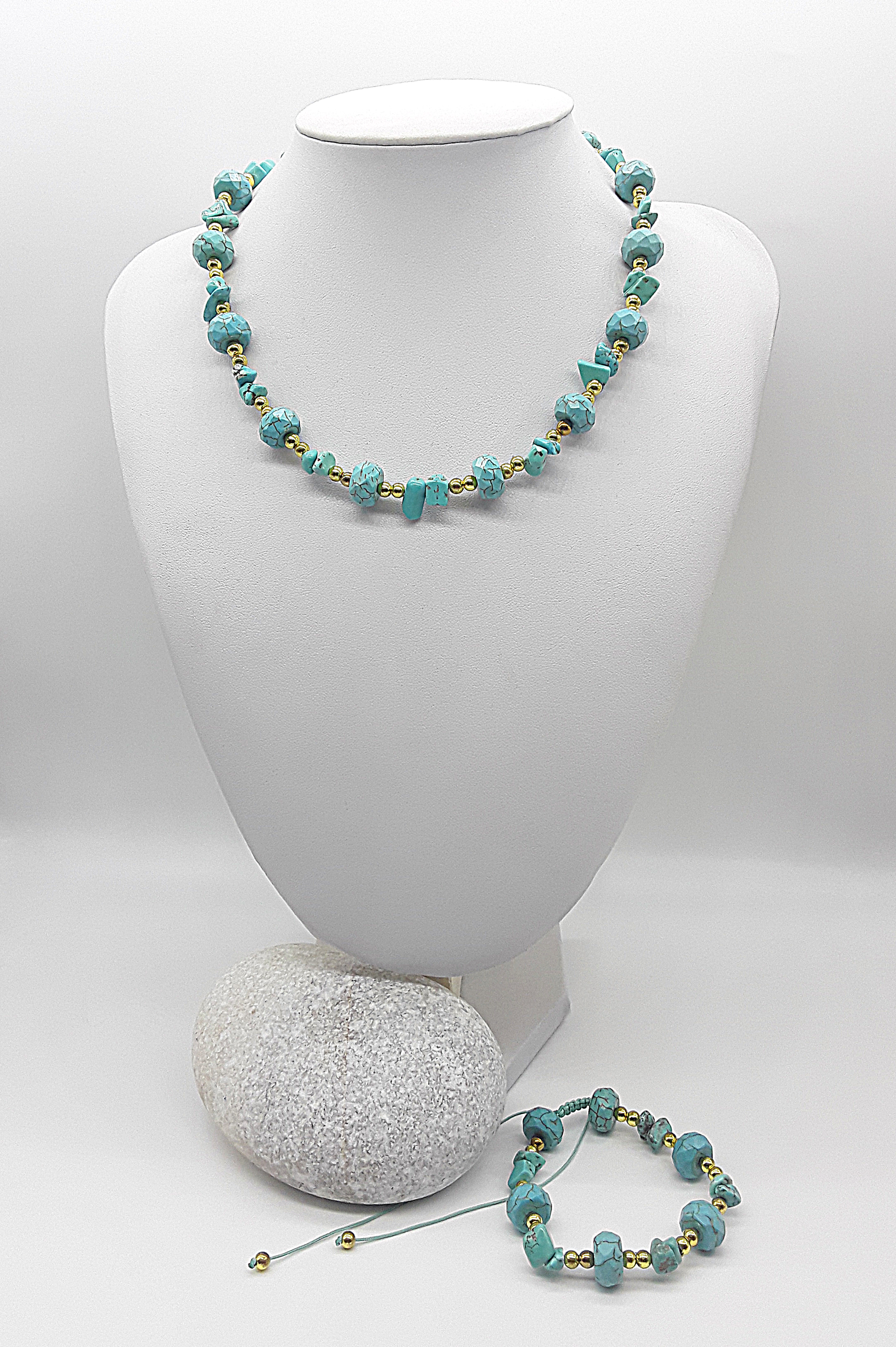 The Tranquil Current Set by Polmadeva – turquoise, howlite and hematite necklace and bracelet set symbolizing serenity, strength, and balance