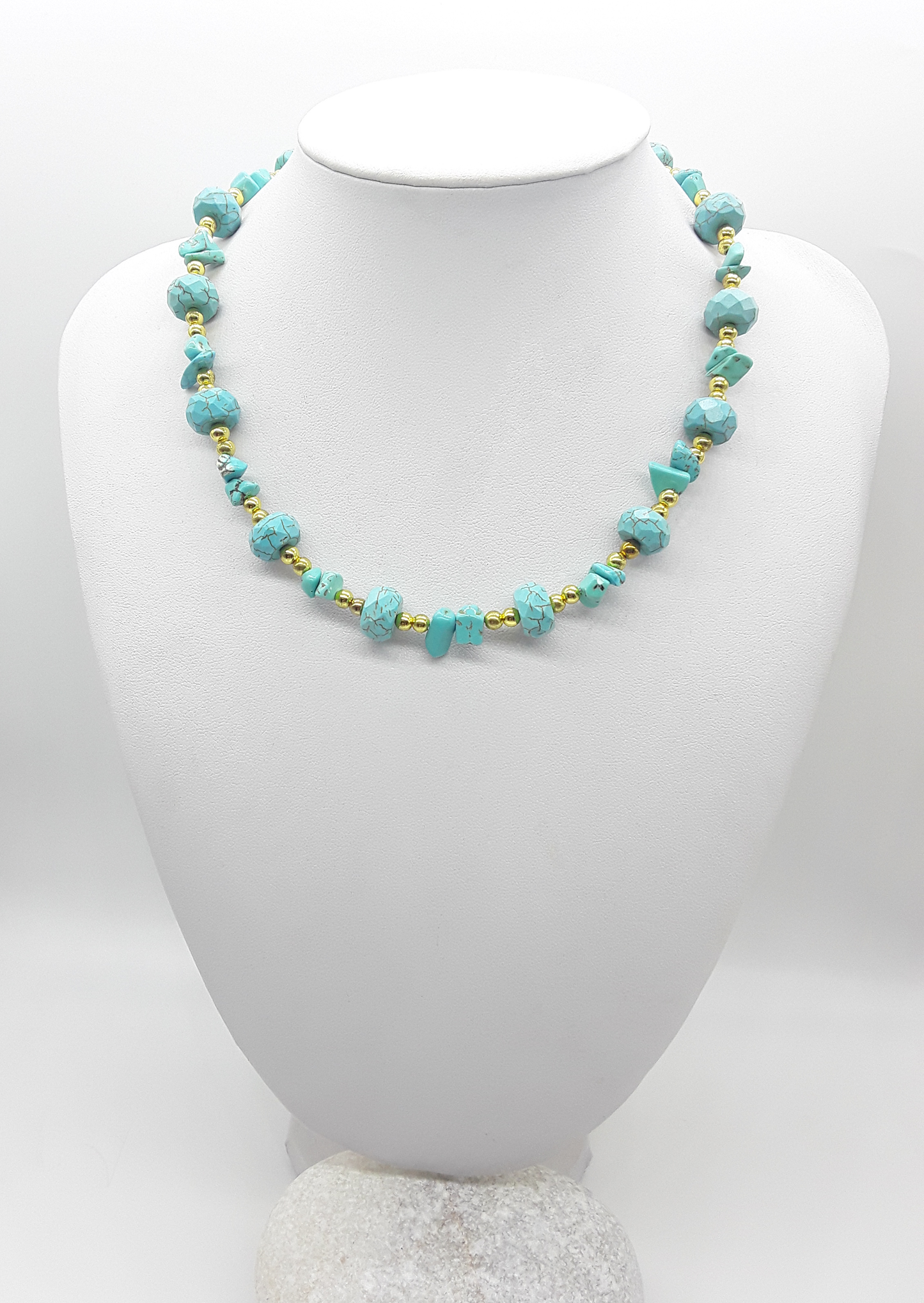 The Tranquil Current Set by Polmadeva – turquoise, howlite and hematite necklace and bracelet set symbolizing serenity, strength, and balance