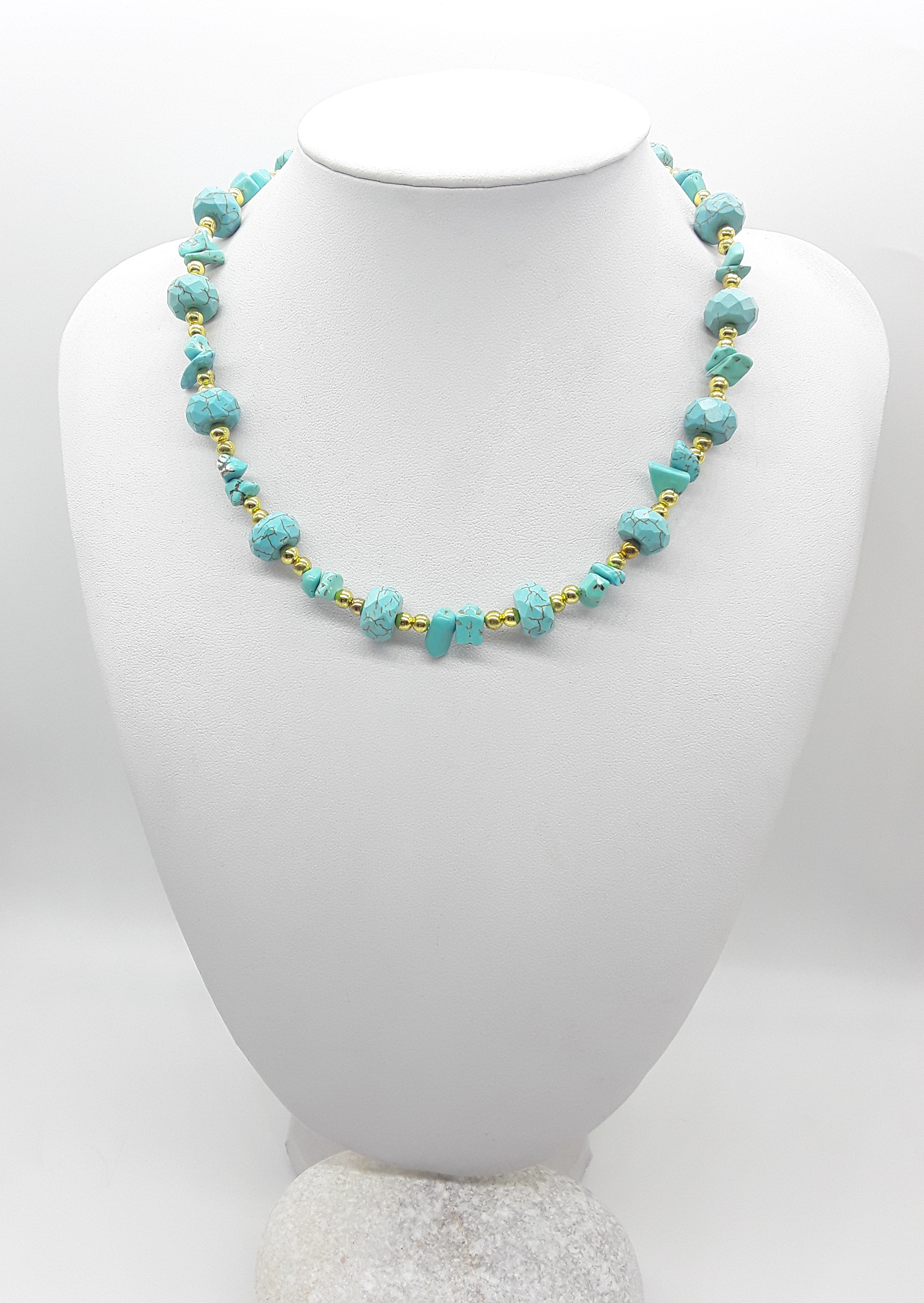 The Tranquil Current Set by Polmadeva – turquoise, howlite and hematite necklace and bracelet set symbolizing serenity, strength, and balance