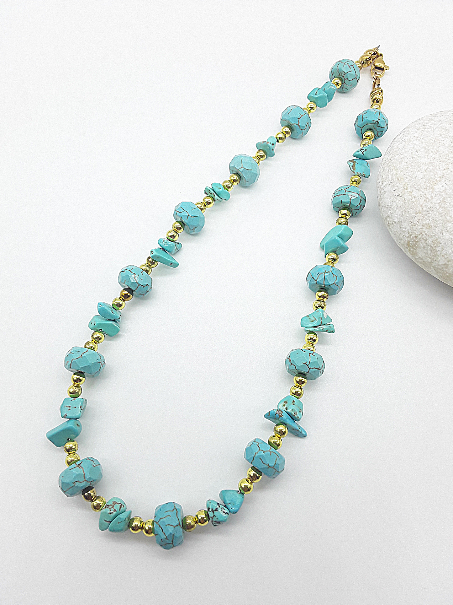 The Tranquil Current Set by Polmadeva – turquoise, howlite and hematite necklace and bracelet set symbolizing serenity, strength, and balance