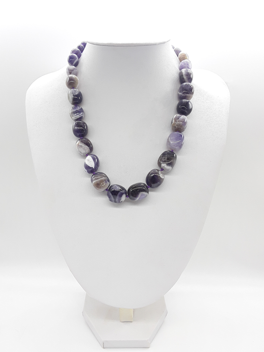 The Gracebound Agate Necklace by Polmadeva – Botswana agate and amethyst necklace symbolizing elegance, authenticity, and quiet strength