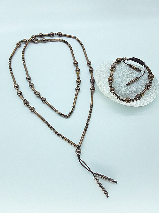 The Equinox Set by Polmadeva – hematite necklace and bracelet set symbolizing balance, grounding, and quiet strength