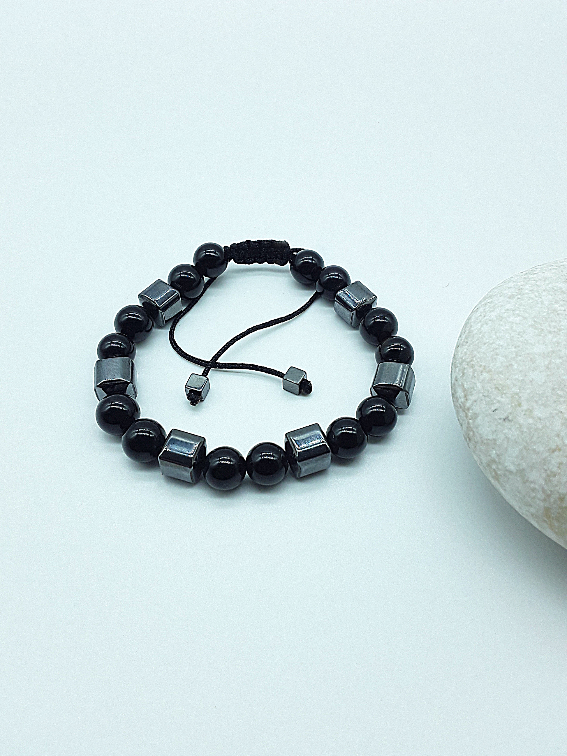 The Ironbond Set by Polmadeva – black onyx and hematite necklace and bracelet symbolizing strength, balance, and protection