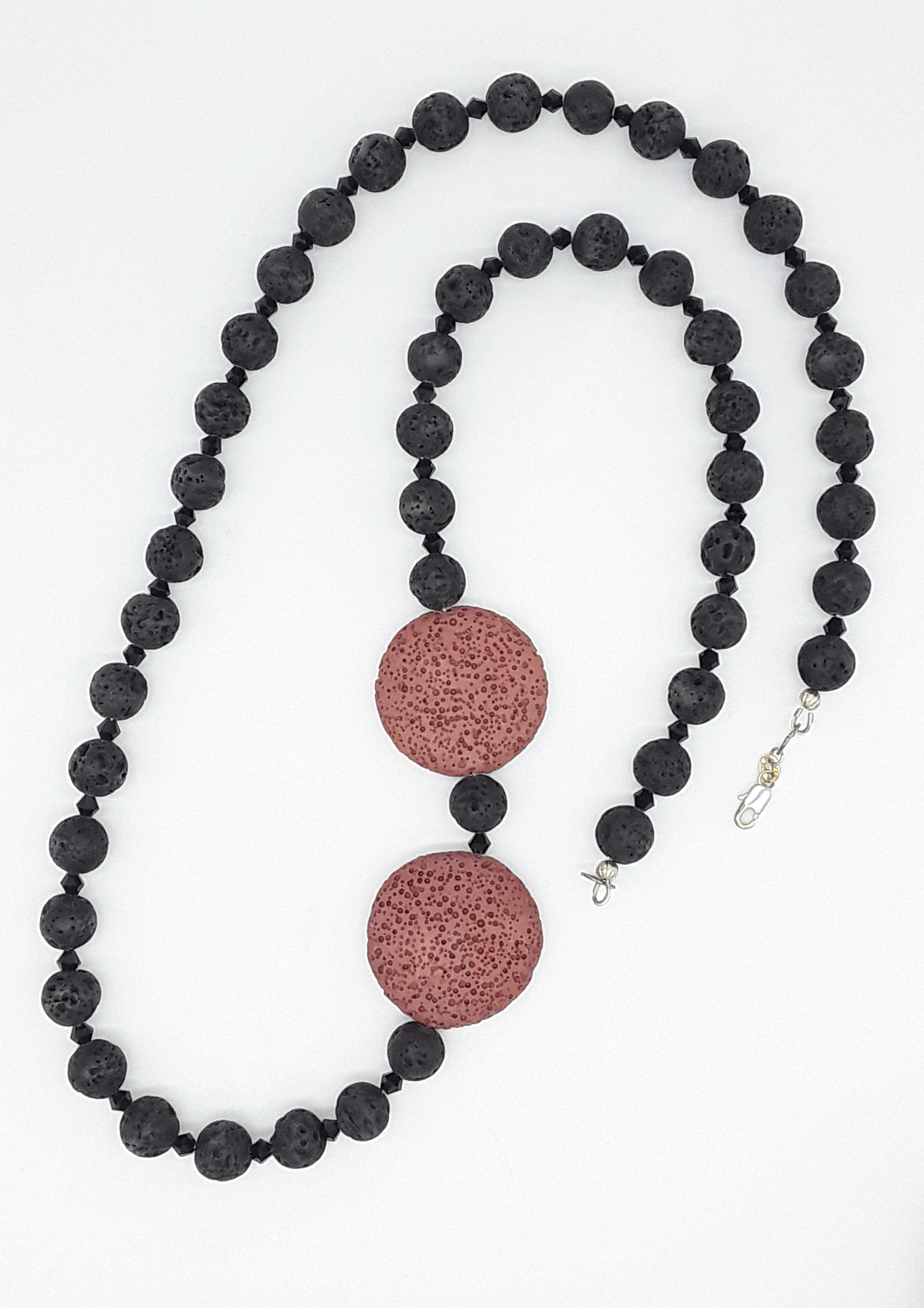 The Emberstone Necklace by Polmadeva – black and red lava stone necklace with Swarovski crystals and 925 silver symbolizing inner fire and strength
