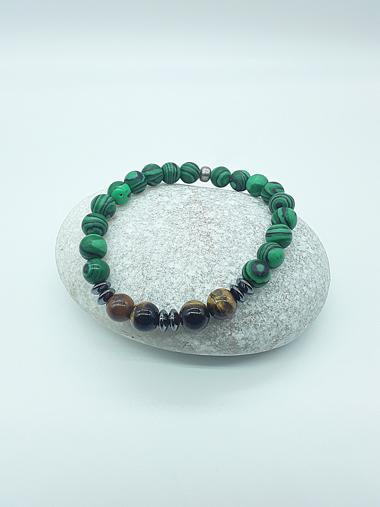 The Warrior’s Path Bracelet by Polmadeva – malachite, tiger’s eye and hematite bracelet symbolizing courage, resilience, and inner strength