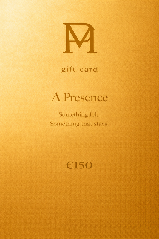 Polmadeva gift card A Presence (€150), gold minimal design with PM monogram