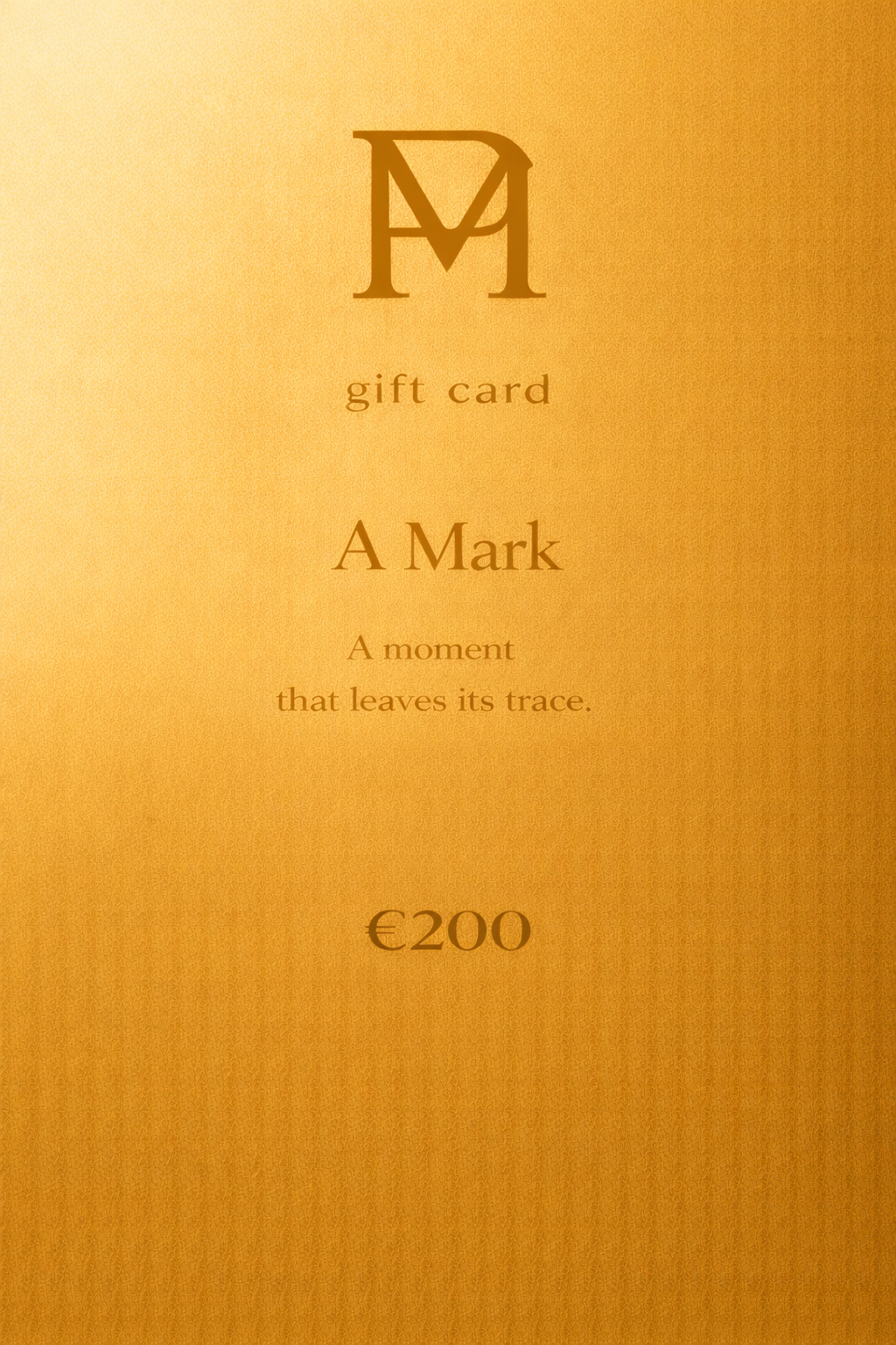 Polmadeva gift card A Mark (€200), gold minimal design with PM monogram