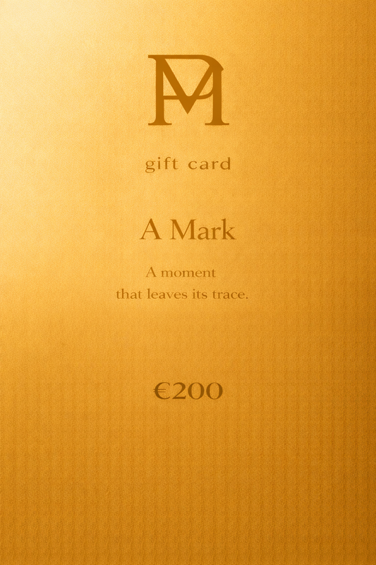 Polmadeva gift card A Mark (€200), gold minimal design with PM monogram