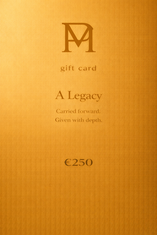 Polmadeva gift card A Legacy (€250), gold minimal design with PM monogram