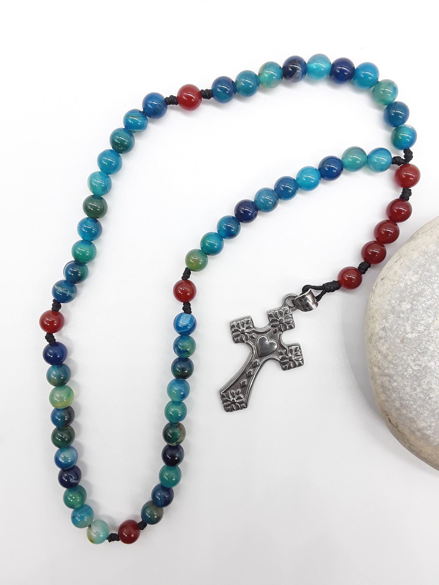 Handheld Catholic rosary crafted with Agate and Carnelian, designed for pocket prayer and travel