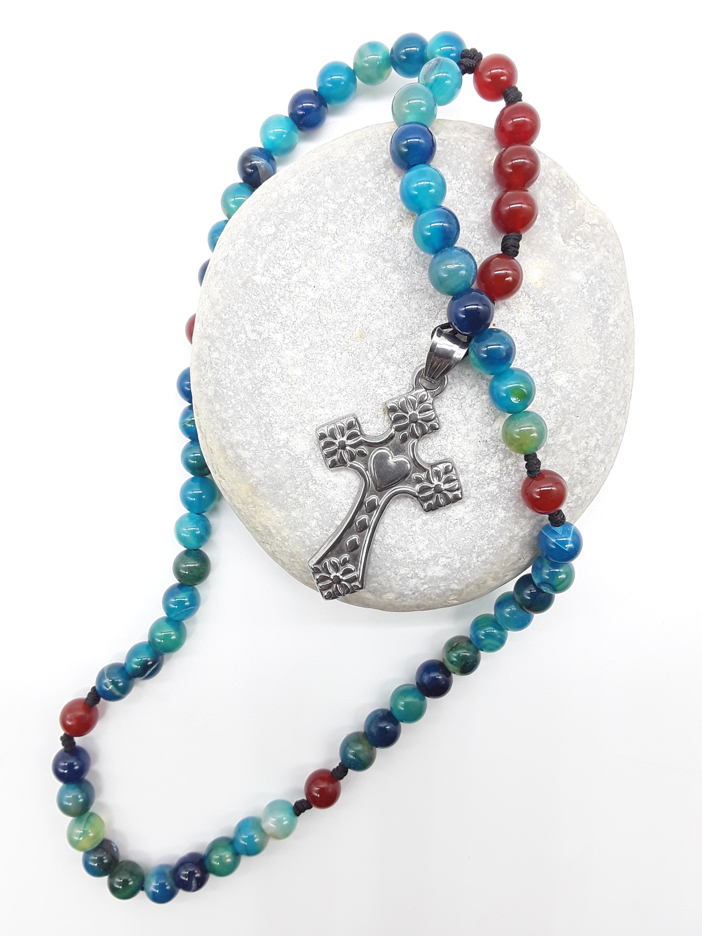Handheld Catholic rosary crafted with Agate and Carnelian, designed for pocket prayer and travel