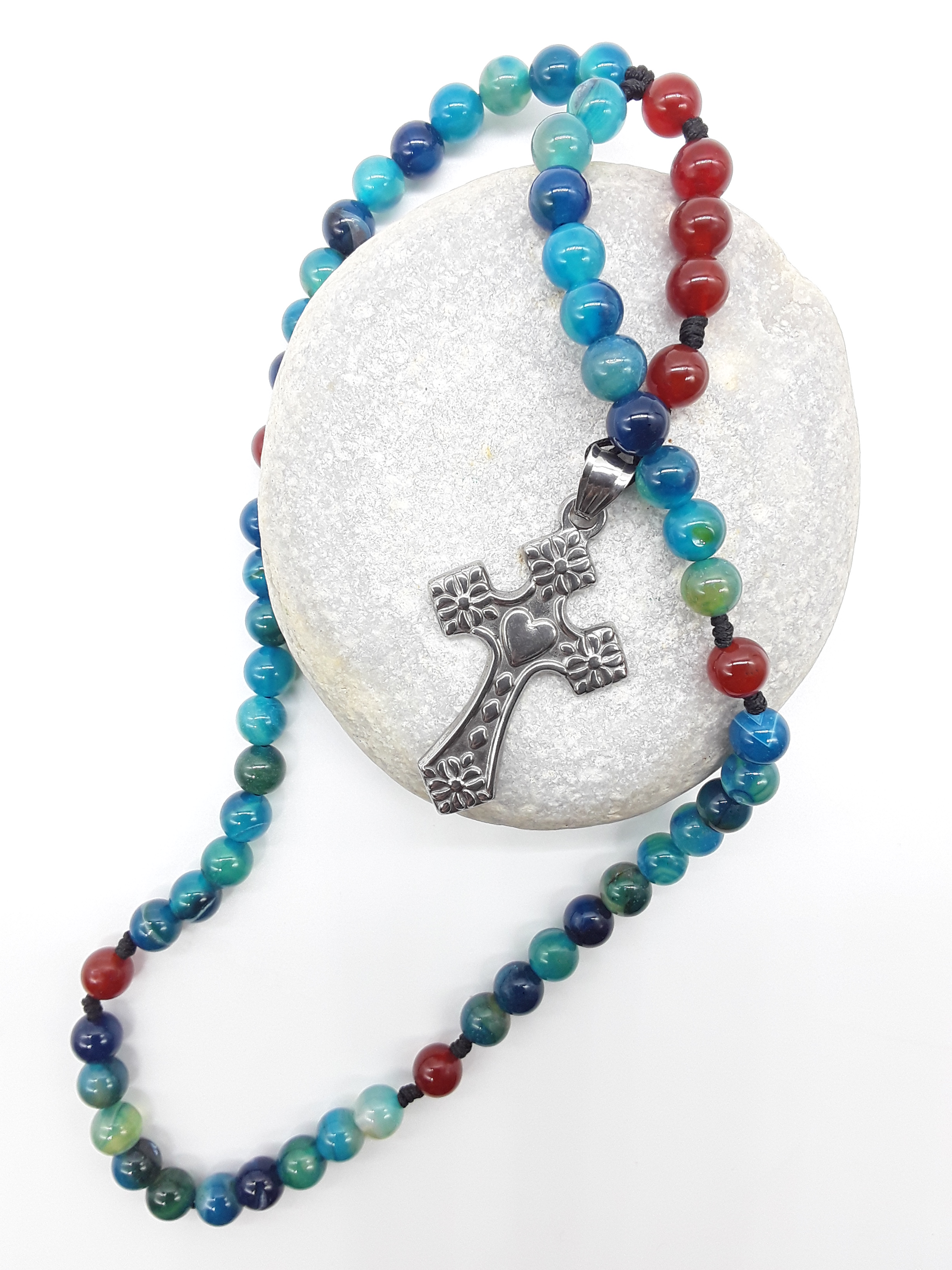 Handheld Catholic rosary crafted with Agate and Carnelian, designed for pocket prayer and travel