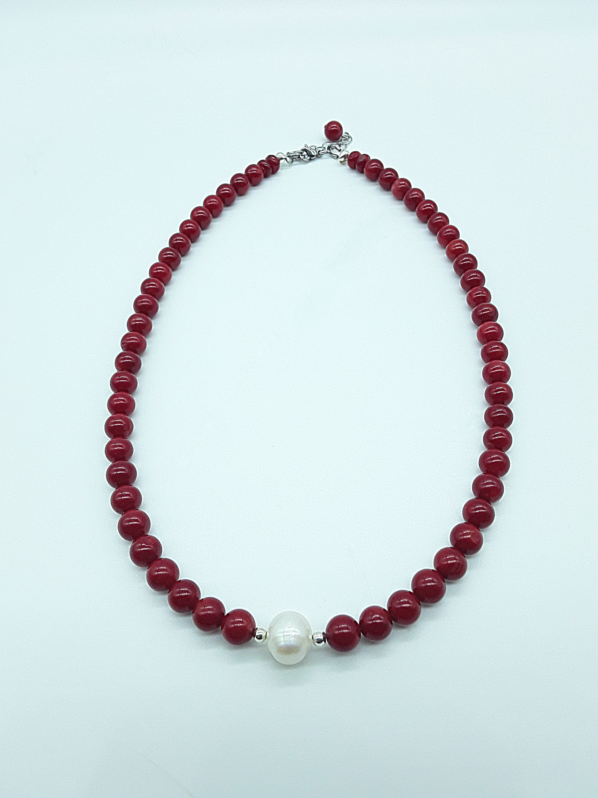 Rise with Fire Necklace crafted with red coral beads and a central pearl, symbolizing courage, vitality, and inner fire, Polmadeva Courage Rising collection