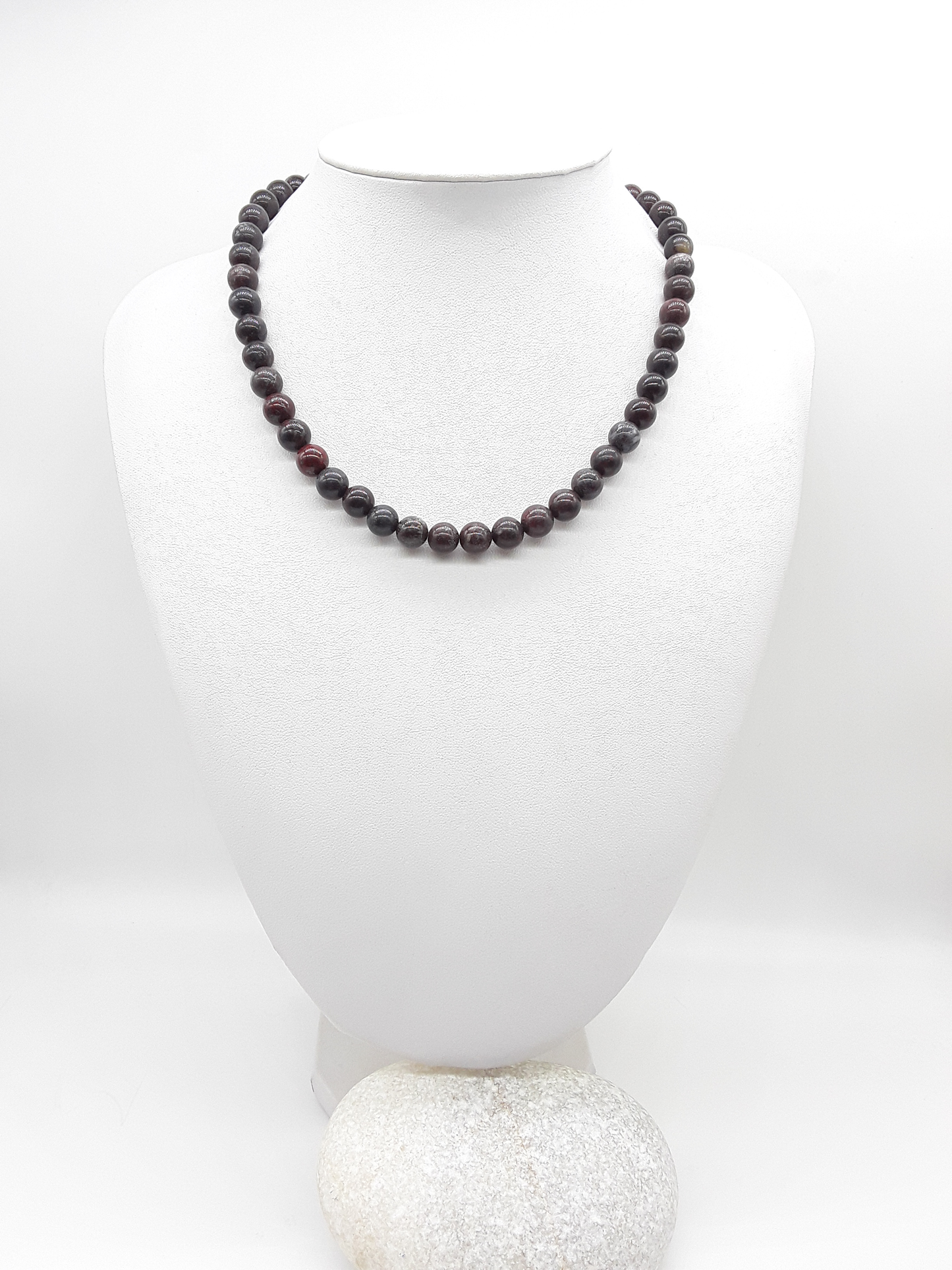 Stone of Resolve Necklace by Polmadeva with natural bloodstone beads, minimalist gemstone talisman from the Quiet Power collection