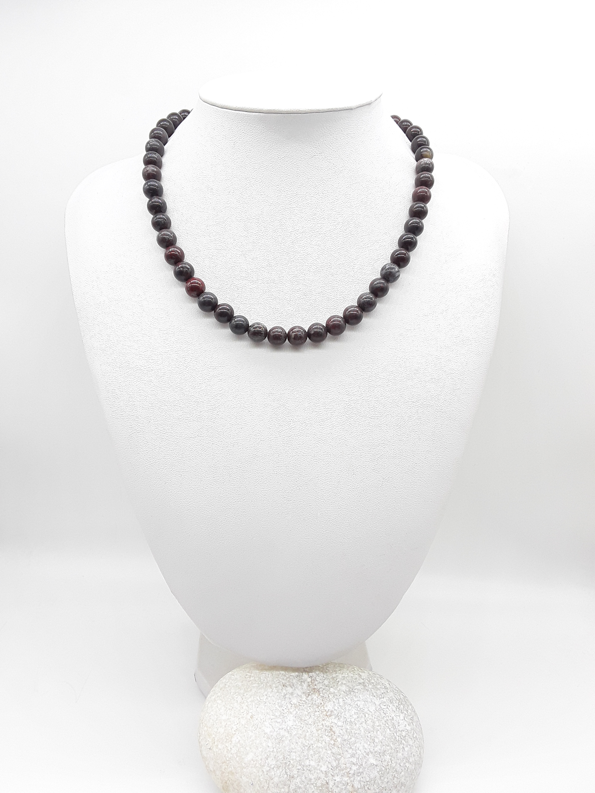 Stone of Resolve Necklace by Polmadeva with natural bloodstone beads, minimalist gemstone talisman from the Quiet Power collection
