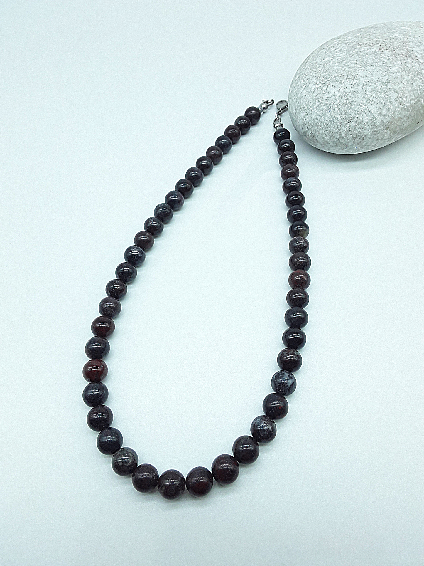 Stone of Resolve Necklace with bloodstone beads, handcrafted gemstone necklace from Polmadeva Quiet Power collection.