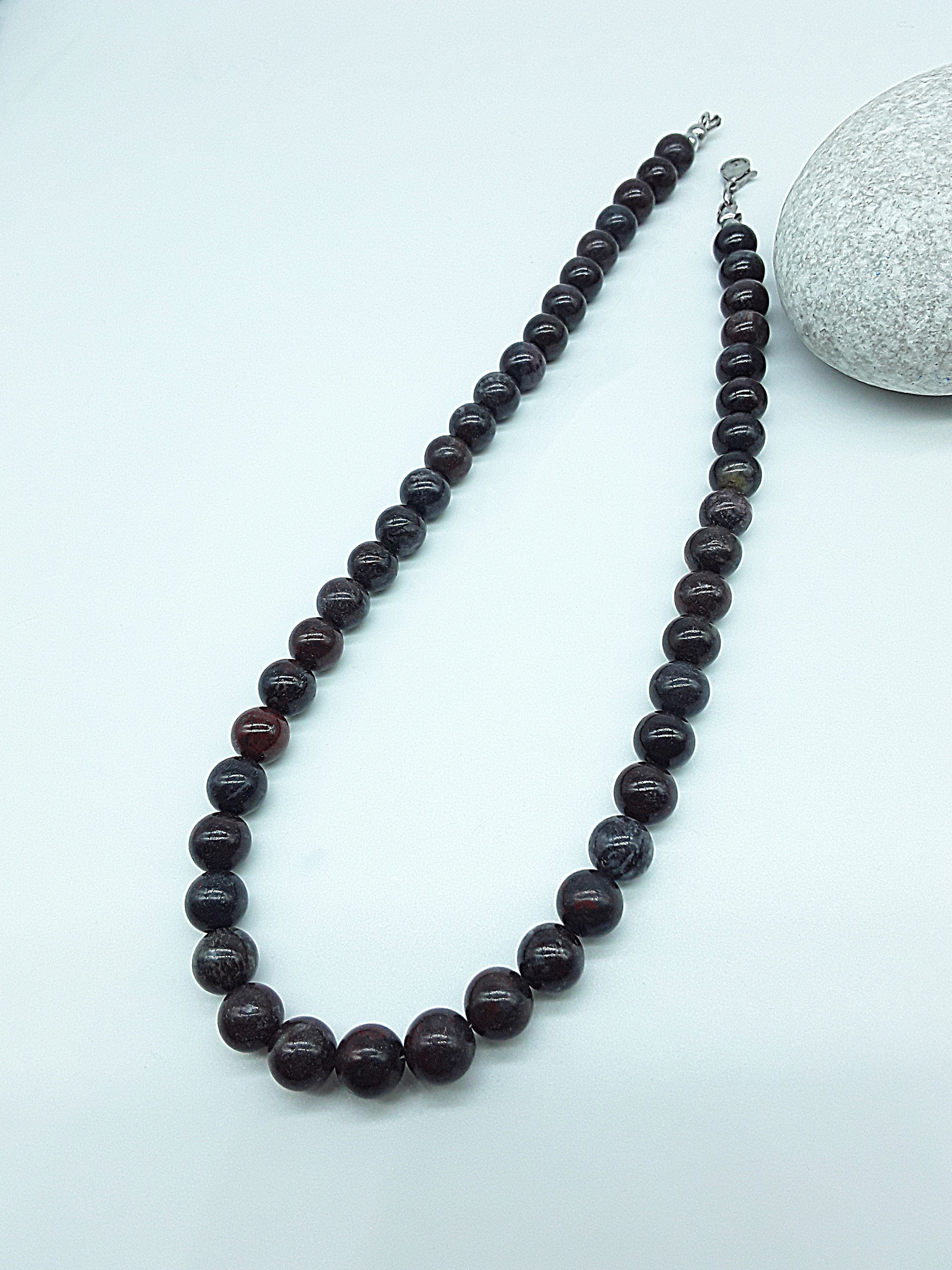 Stone of Resolve Necklace crafted from bloodstone beads, minimalist laid necklace from Polmadeva Quiet Power collection