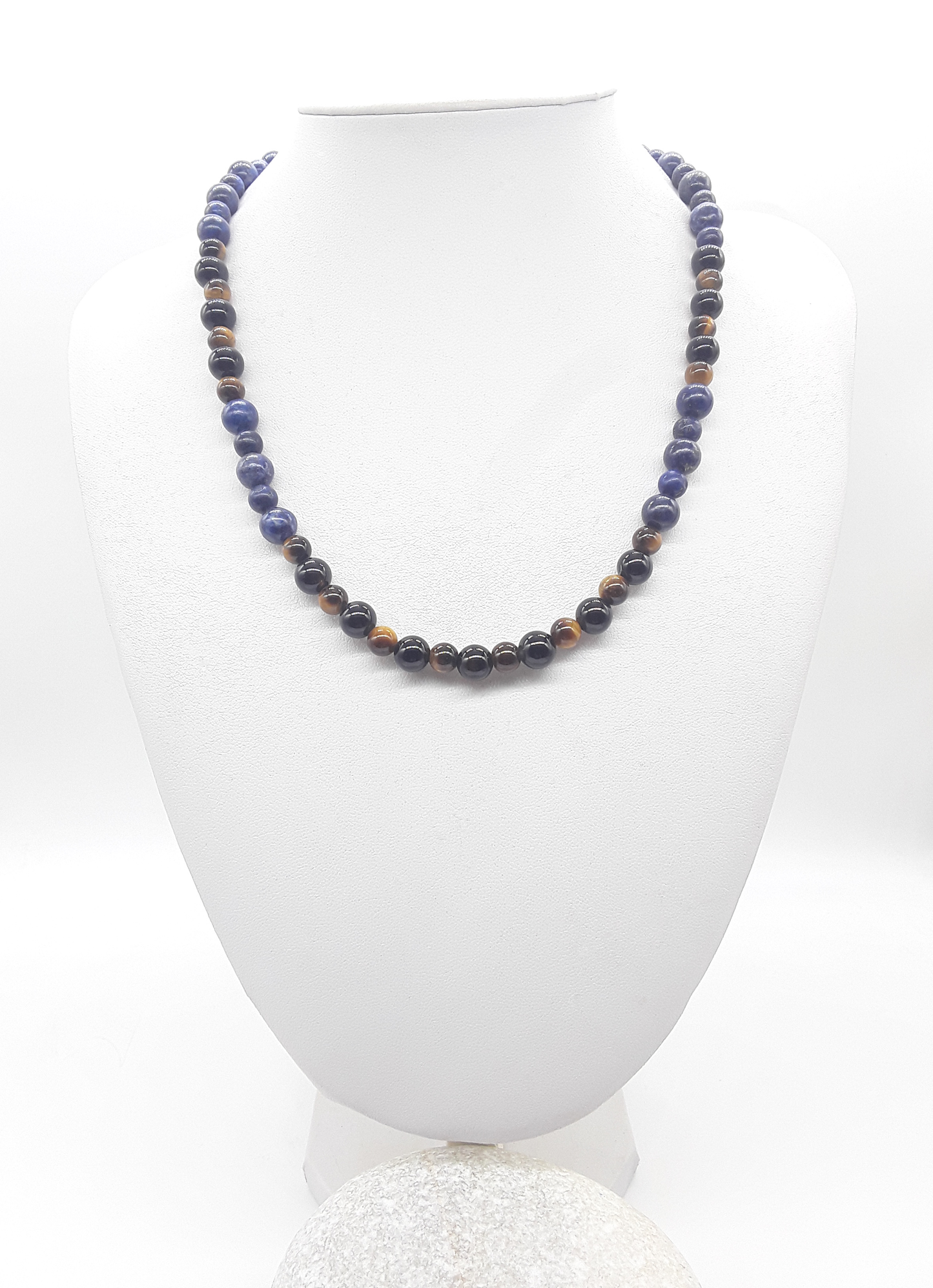Polmadeva Inner Sight Necklace with lapis lazuli, tiger’s eye and black onyx beads, Soul Vision collection