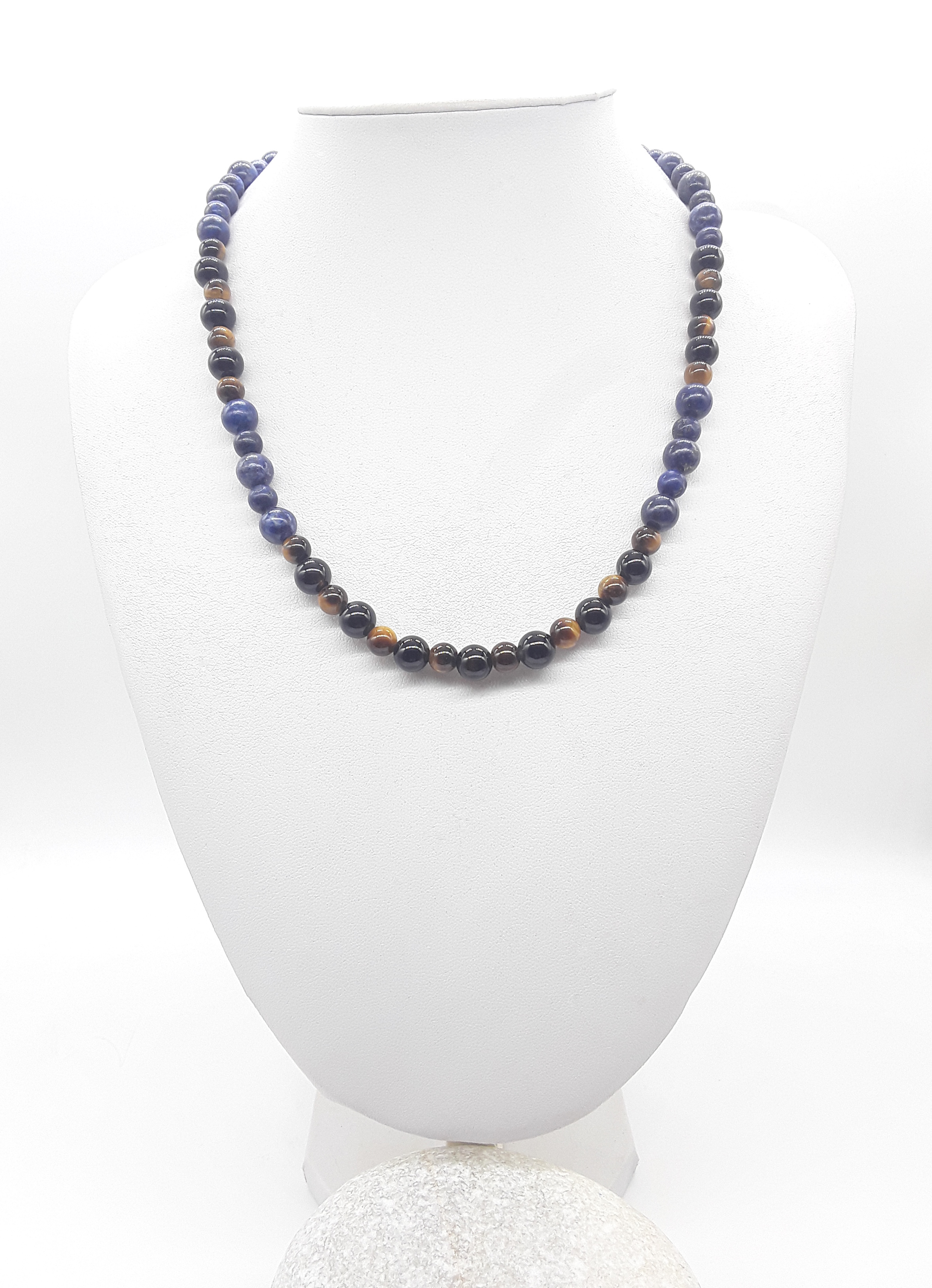 Polmadeva Inner Sight Necklace with lapis lazuli, tiger’s eye and black onyx beads, Soul Vision collection