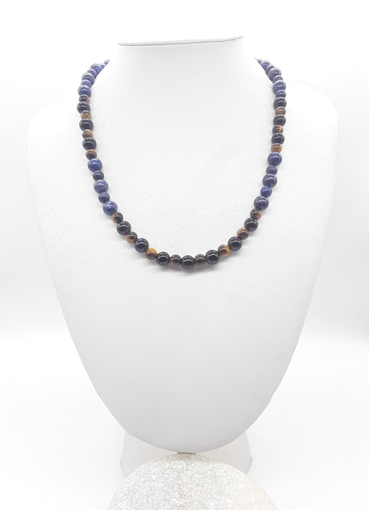 Polmadeva Inner Sight Necklace with lapis lazuli, tiger’s eye and black onyx beads, Soul Vision collection