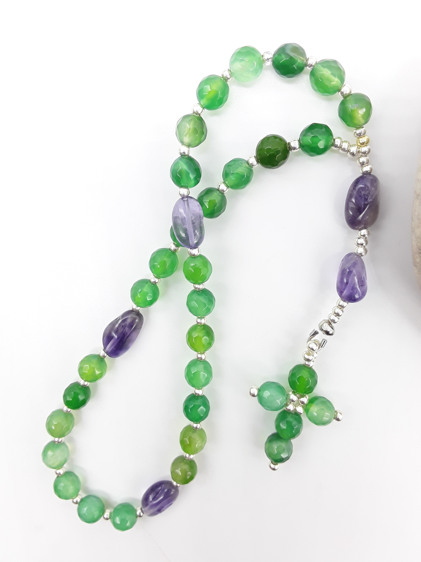 The Living Garden Anglican Prayer Beads by Polmadeva with Agate, Amethyst, and Miyuki spacers on white background
