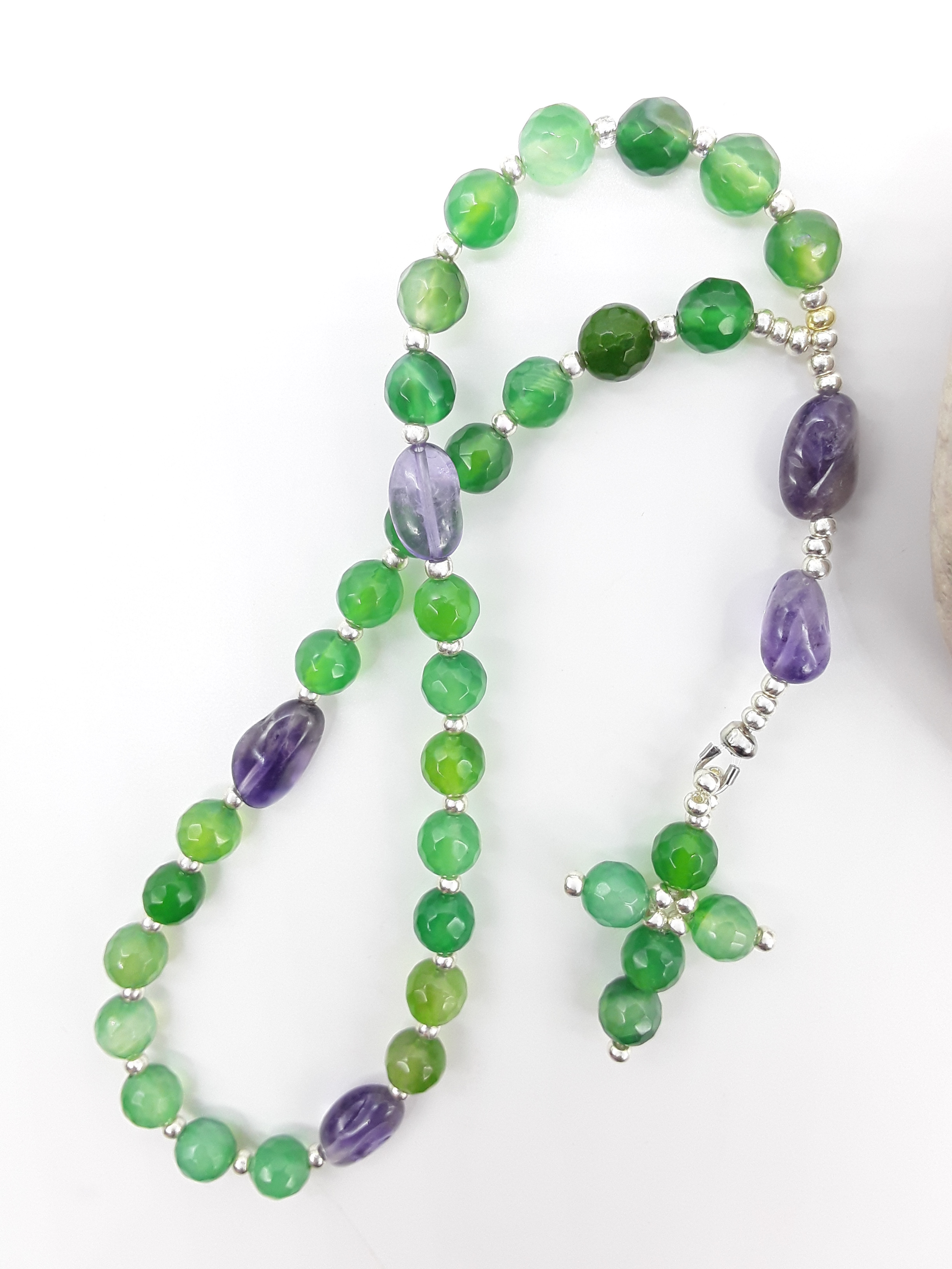 The Living Garden Anglican Prayer Beads by Polmadeva with Agate, Amethyst, and Miyuki spacers on white background