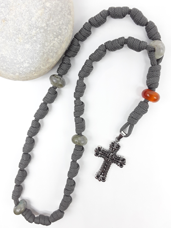 The Quiet Way — Paracord Knotted Anglican Rosary with Antique Floral Cross