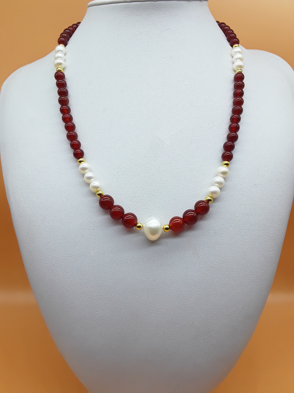 Through Every Change — Carnelian & Freshwater Pearl Necklace