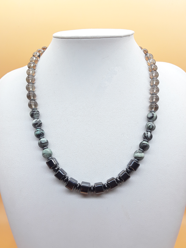 When I Couldn’t — Smoky Quartz, Green Jasper & Hematite Necklace